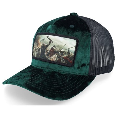 Calza Pennello - Grøn trucker Kasket - Vikings Fighting Battlefield Velvet Green/Black A-Frame Trucker @ Hatstore