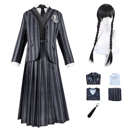 Onsdag Addams Deluxe set Nevermore Academy School Uniform Outfit Peruker Dam Cosplay Party Fancy Dress Up