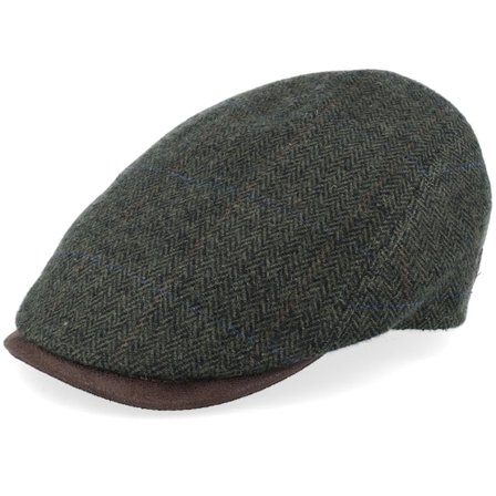 MJM Hats - Groen flatcap Cap - Driver Xtra 42 Wool Mix Green Herringbone Flat Cap @ Hatstore