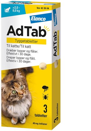 AdTab AdTab til Katte 3-Pak 2.0-8.0 kg 48 mg, Medicin & Pleje, Håndkøbsmedicin, Håndkøbsmedicin Til Dyr