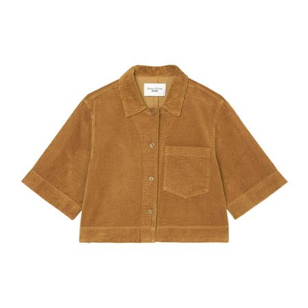 Marc O'Polo, Corduroy short-sleeved overshirt, cropped fit Brązowy, Kobieta, Rozmiar: S