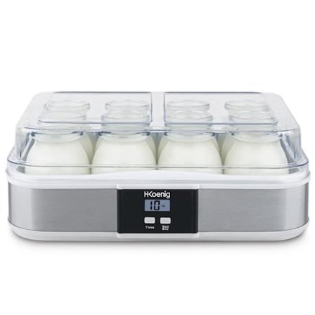 Yoghurtmaskine HKOENIG - ELY120 - Kapacitet 12 glasbeholdere på 160ml + 1 beholder til fromage blanc (1,2L) - Programmerbar op til 15 timer - 15W