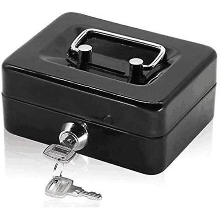 Pieni kassakaappi lukolla, kannettava metallikassakaappi kahdella lokerollla ja 2 turvanäppäimellä 12,5*10*5,6 cm (musta)
