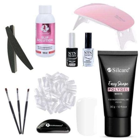 11 stk Acrylic Gel - Poly Builder Gel Kit med Led lampe - Hvit