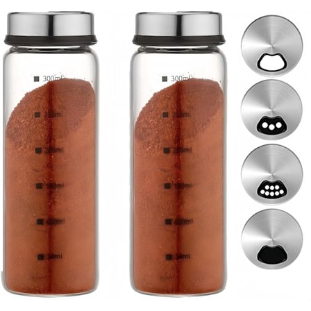 Salt- och Pepparkvarnar Set Stor Saltshaker med Justerbara Hål, Glas Salt- och Pepparkvarn Kryddburkar med Rostfritt