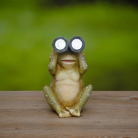 Hagestatue Frosk med solcellelampe og LED-belysning