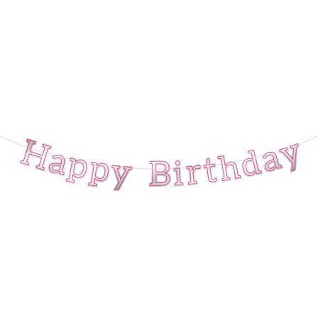 Banner Happy Birthday Sølv & Rosa