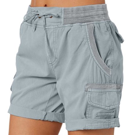 Cargo Shorts för Kvinnor Sommar Lösa Vandrings Bermuda Shorts Med Fickor Damshorts Casual Mellanlår Grå