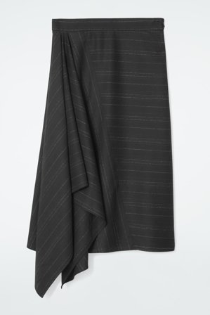 COS Women's Asymmetric Pinstriped Wool Skirt in Black