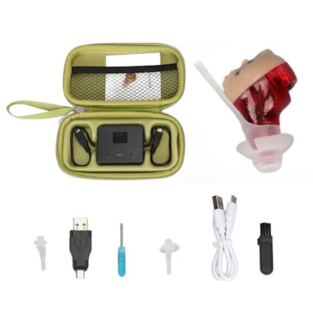 Lydhjelpemiddel God øretilpasning Stabil overføring Støyreduksjon Oppladbar lydforsterker for gamle rød høyre