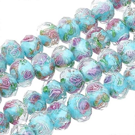 60 stk. 8~10mm Guldsand Lampwork Perler Glas Håndlavede Runde Løse Perler til Rosenkrans Smykkefremstilling Håndværk med 2mm Hul - Dyb Himmelblå