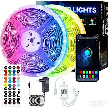 RGB LED Strip Kit, 20 meter, Bluetooth App-kontroll, med 44 taster, SMD 5050, 12V, Flerfarget