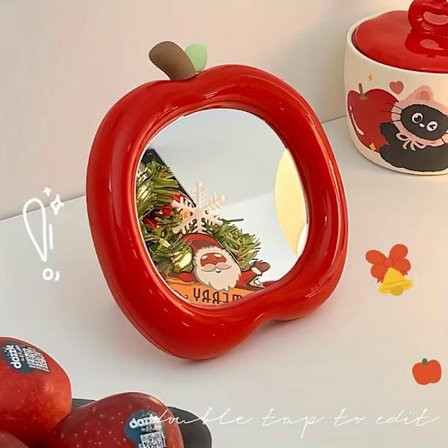 Epleformet speil med speil og plastramme - Bærbart sminkespeil for skrivebord