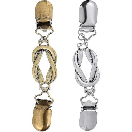 Pakke med 2 vintage sweater-tørklæde retro cardigan krave clips kjole skjorte broche clips spænder