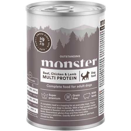 Monster Pet Food - Dog Multi Beef/Chicken/Lamb Burk 400 g. - Hund - Hundefôr & hundemat - Våtfôr & våtmat - ZOO.no