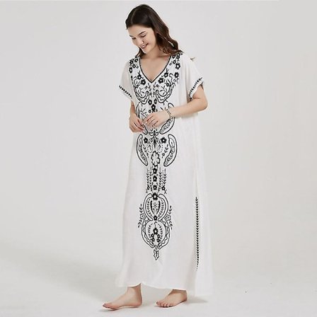 Kvinners Strandbluse Brodert Strandkjole Lang Kjole Cover-up Kjole Sommerkjoler Hvit Svart