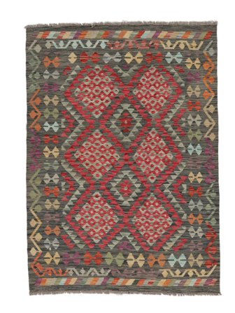 Handgeweven Kelim Afghan Old Style Vloerkleed 126X175 Zwart/Donkerrood