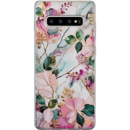 Kompatibel Mobilcover til Samsung Galaxy S10+ Abstrakt marmormønster med blomster, blade og gyldne detaljer i bløde pastelfarver