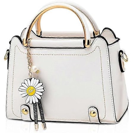 Lille Crossbody Taske til Kvinder Top Håndtag Tasker Søde Skuldertasker PU Læder Piger Messenger Tasker Damepunge Håndtaske med Blomstervedhæng (Hvid)