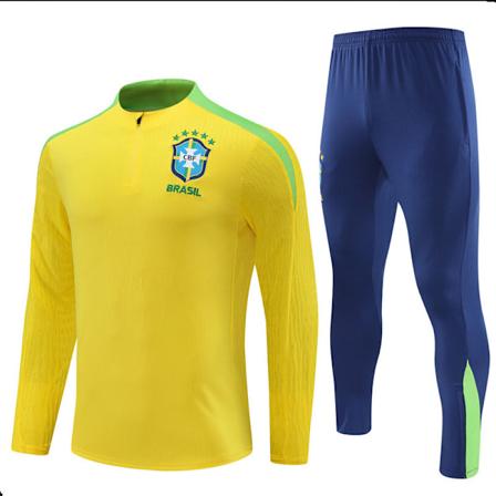 2425 Uusi Brasilian jalkapallo pitkähihainen puoli vetoketju harjoituspaita aikuisille ja lapsille Yellow 12