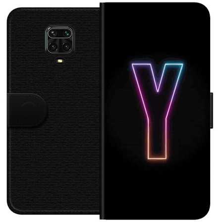 Yhteensopiva Lompakkokotelo Xiaomi Xiaomi Redmi Note 9 Pro Minimalistinen neonkirjain Y värinvaihtuvassa valossa mustaa taustaa vasten