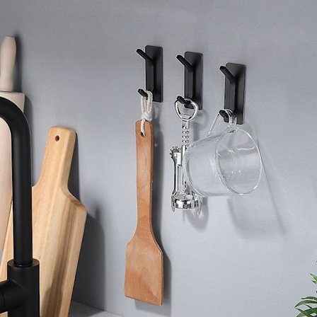 Selvklæbende Kroge - 4 Pakker Knager Sort Klæbekroge Stål Håndklædekroge Frakke Krog Til Badeværelse Køkken, Vægmonteret