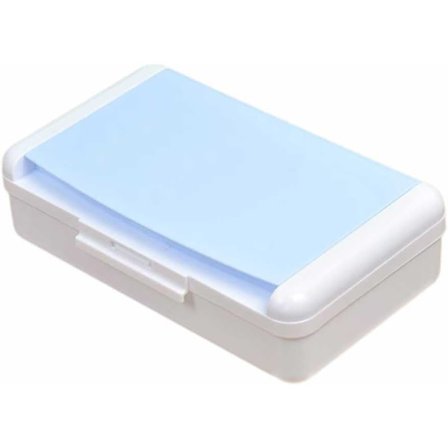 Dobbeltlags, hard plast penalhus med stor kapasitet, for oppbevaring av skolemateriell, skisser, blyanter og tegneverktøy, blå, 20,5 x 12,5 x 6 cm.