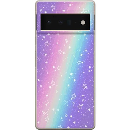 Kompatibel Mobilcover til Google Pixel 6 Pro Rainbow-farvet pastelbaggrund med hvide stjerner og glitrende prikker i blød overgang