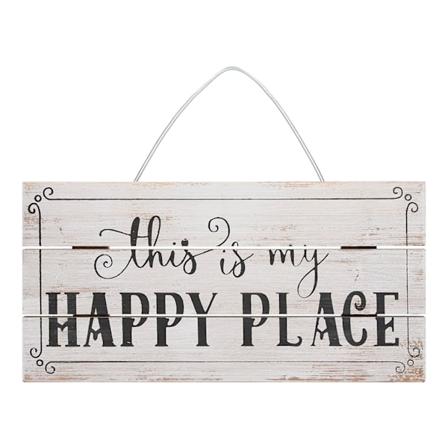 Dekorativt treskilt Nytt vanntett bordskilt Hengedkor med Happy Place for Courtyard