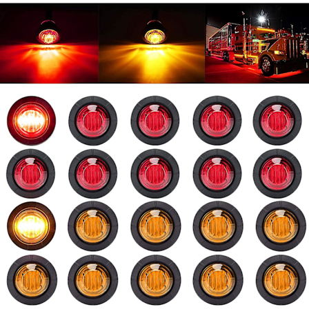 3/4" Runda LED-sidomarkeringsljus, positionsljus fram och bak, blinkers, bakljus, vattentäta för släpvagn, lastbil, bil, buss, skåpbil, pickup, RV, 
