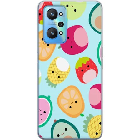 Kompatibel Mobilcover til Realme GT Neo2 Mønster af kawaii frugter som jordbær citron ananas og avocado på lyseblå baggrund