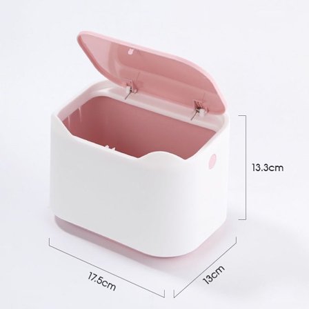 Kevyt pastellin vaaleanpunainen ja valkoinen muovinen säilytyslaatikko saranakannella, 17,5 cm x 13 cm x 13,3 cm, kodin toimiston työpöydän pienten 