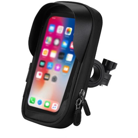Cykel taske, telefonholder, styr taske, 360° drejelig, vandtæt, med hovedtelefonstik, følsom touchscreen, sort