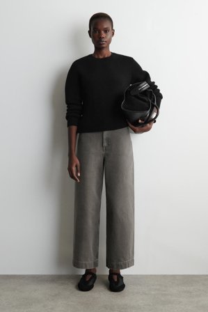 COS Women's Cropped Wide-Leg Denim Trousers in Brown