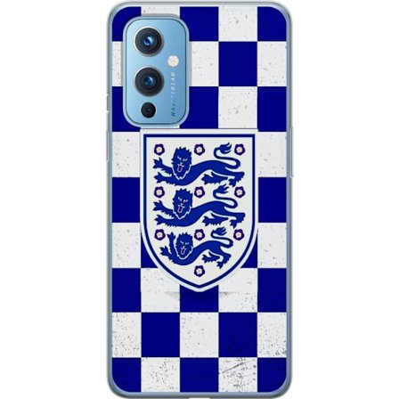 Kompatibel Mobilcover til OnePlus OnePlus 9 Grafisk skakternet mønster i blåt og hvidt med et klassisk heraldisk emblem, retro-inspireret sport- og