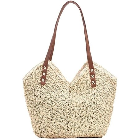 Halmvevd Tote Bag for kvinner Stor kapasitet Sommer Strand Reise Håndveske Skulder Bag med glidelås