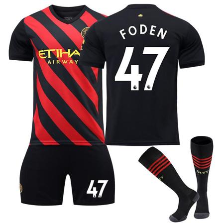 22/23 Manchester City Børn Voksen Fodbold Udebanetrøje Haaland/DE BRUYNE/FODEN Træningssæt Fodboldtrøje Trænings-T-shirtdragt Foden XS (160-165cm)