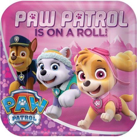 Paw Patrol Rosa Papptallrikar - 8 st, 23 cm