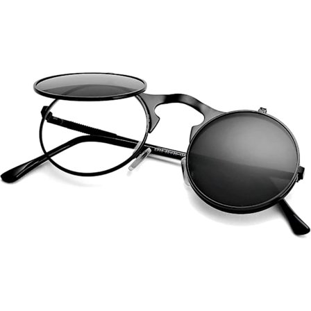 Runde Flip Up Solbriller Til Mænd Og Kvinder - John Lennon Briller 90'ernes Retro Steampunk Stil