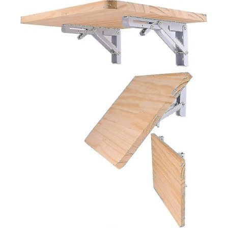 2 stk. Sammenleggbare Hyllebraketter - Kraftige Sammenleggbare Trekant Hyllebraketter i Metall, Veggmontert Sammenleggbart Bordhengsel for DIY, 