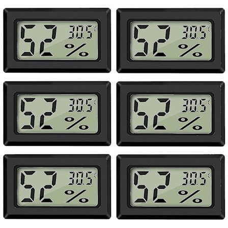 Digitalt termometer hygrometer mini digitalt termometer hygrometer og fugtmåler sort (6 pakke - firkant)
