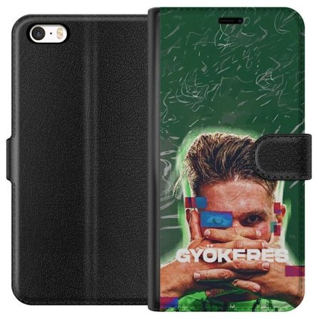 Yhteensopiva Lompakkokotelo Apple iPhone 5s Lamine Yamal Barcelonan pelipaidassa, jossa on neonvaloja ja punaisia ja sinisiä salamoita dramaattisessa