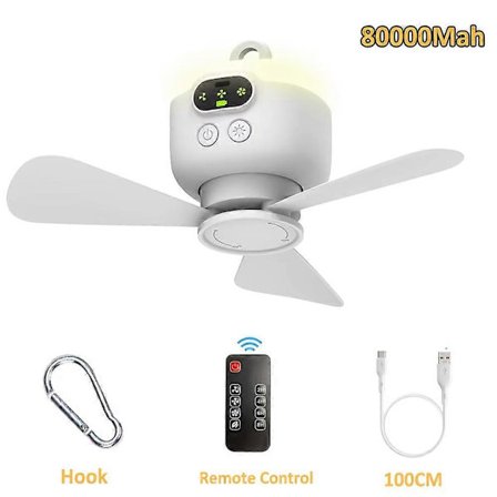 Bærbare takvifter 8000mAh Utendørs Campingvifte Teltventilator Kjøler Oppladbar Elektrisk Vifte Fjernkontroll LED-belysning[D]