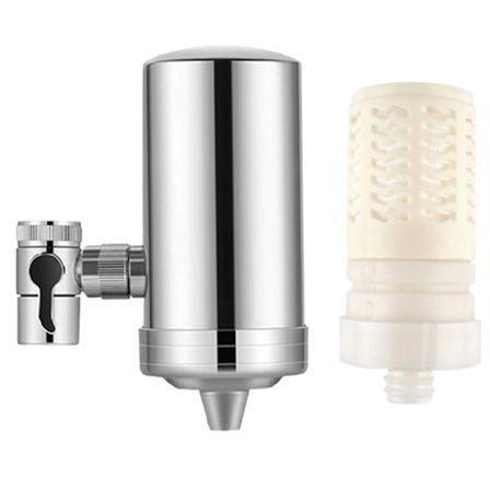 360 graders roterbar vannfilterkran i rustfritt stål reduserer klor, tungmetaller og lukt. Langvarig kranfilter sølv 13x10cm
