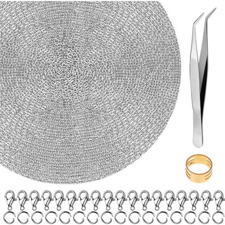 9,9 meter rostfritt stål DIY länk kedja halsband med 30 hummerlås och 100 öppna ringar för smyckestillverkning, 2 mm