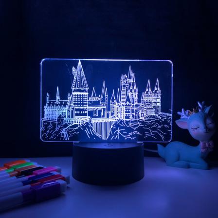 Qinwei Magic Academy Harry Potter nattlampa 3D LED Illusion Lamp för barnens sovrum dekorativ lampa -- Mönster O(Svart säte)