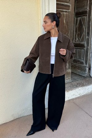 NA-KD Veste zippée en imitation daim - Vestes en similicuir - Marron - EU 36