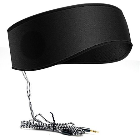 Svart musik søvn pannebånd med hodetelefoner, 3,5 mm kablet myk elastisk
