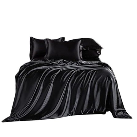 Sängkläder i satin svart 220x240 Glansigt enfärgat påslakan siden