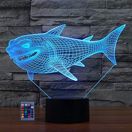 Ltd Creative Shark 3d Nattljus USB driven Touch Switch Fjärrkontroll Led Decor Optical Illusion 3d-lampa 7/16 Färger Ändrar Barn Barn Toy Ch